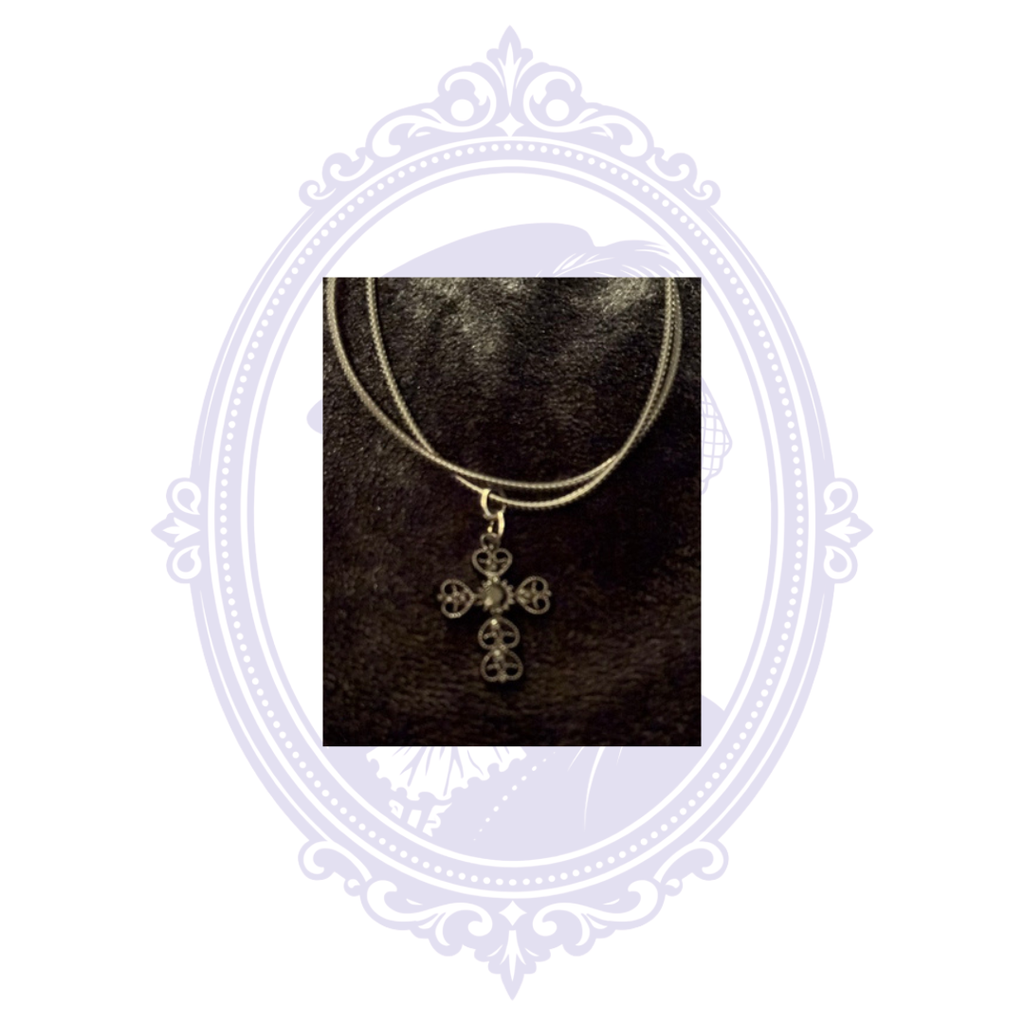 Cupboard Crafted Filigree Cross Gothic Necklace – Black or Silver Tone