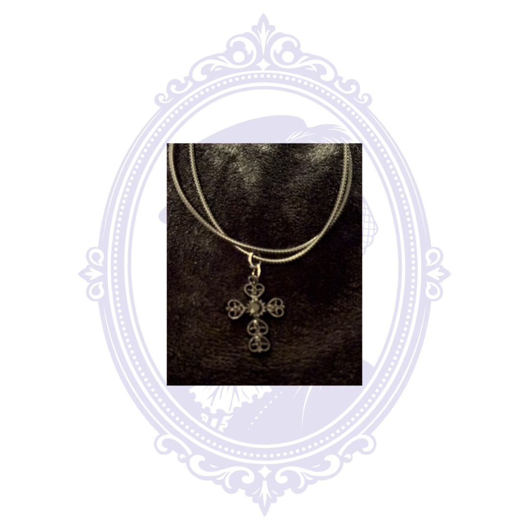 Cupboard Crafted Filigree Cross Gothic Necklace – Black or Silver Tone