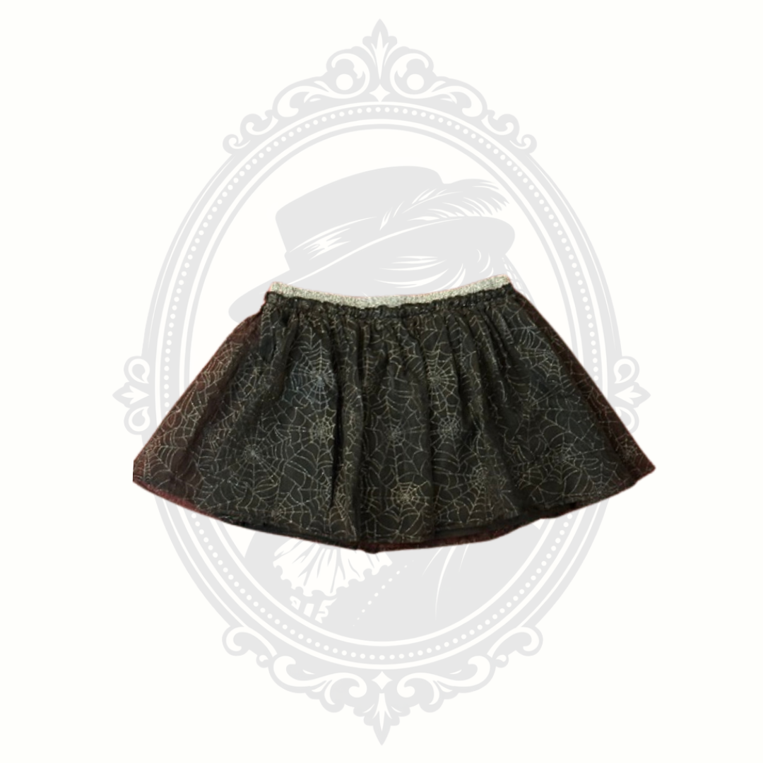 Girls Black Spiderweb Halloween Tutu Skirt Size Medium (7-8) Glitter Mesh