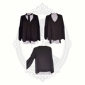 black tie neck blouse shown in multiple views choker and v neck styling options
