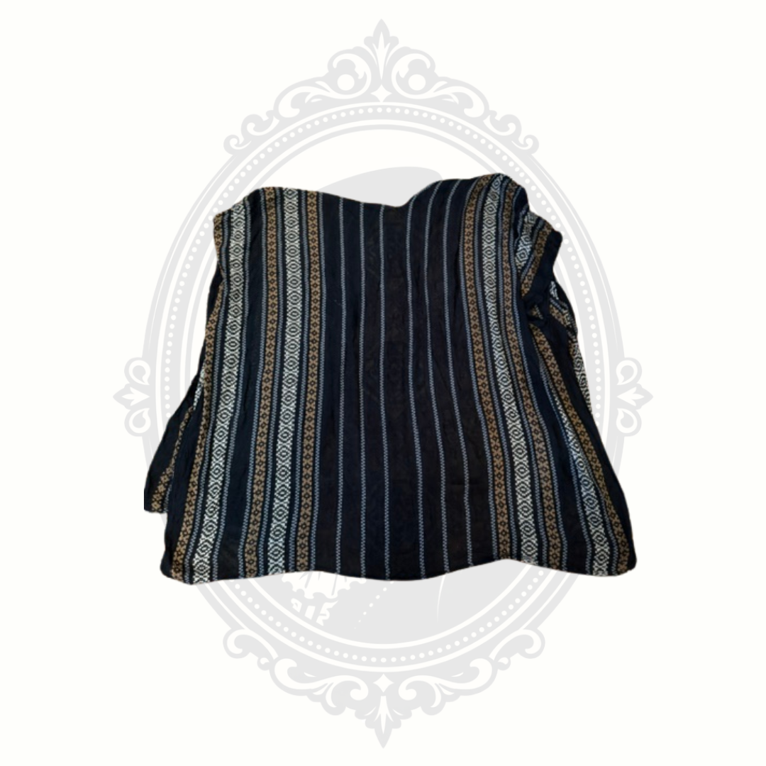 Boho Open Front Kimono Wrap One Size Black Tribal Stripe Layering Top