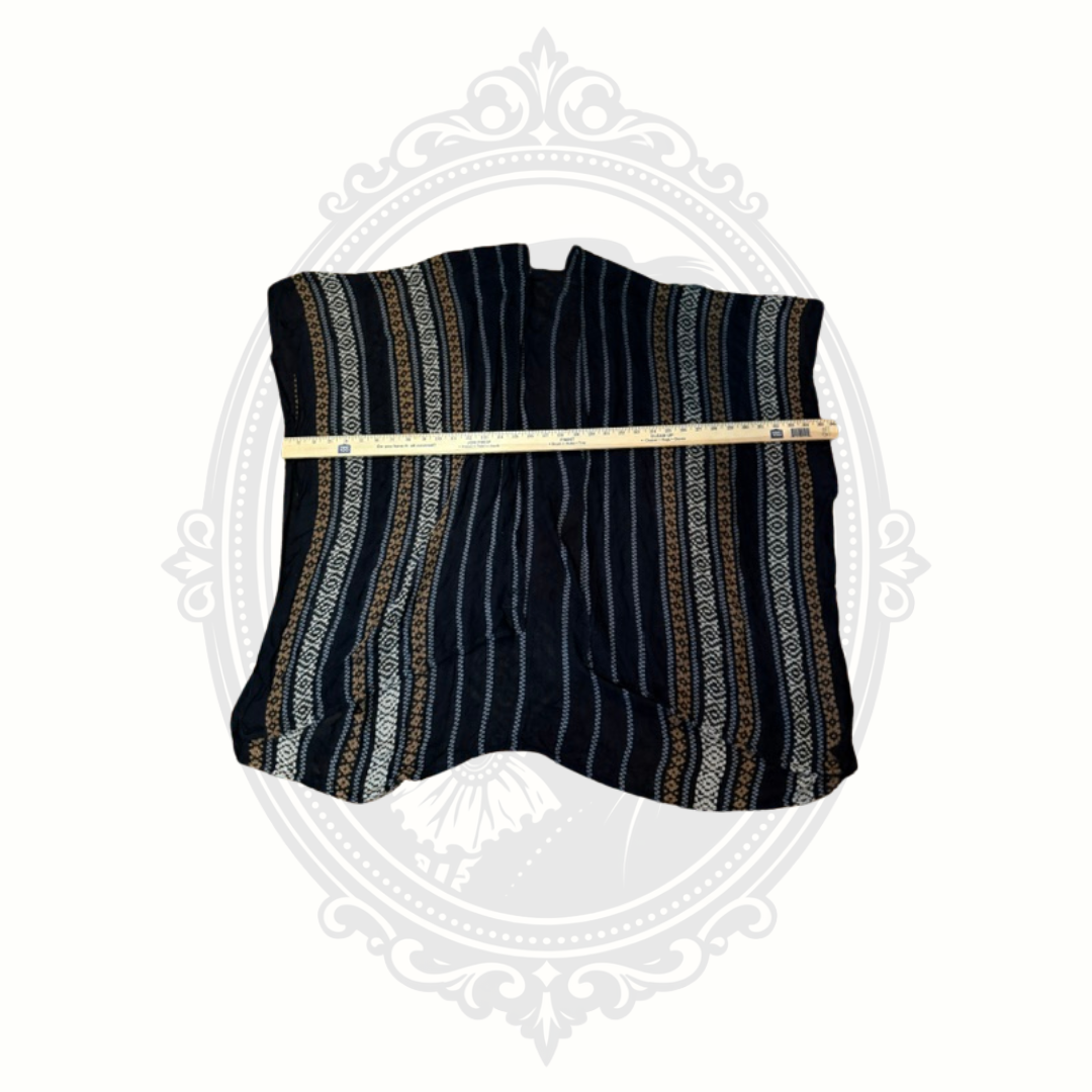 Boho Open Front Kimono Wrap One Size Black Tribal Stripe Layering Top