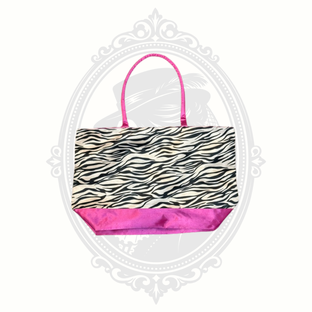 Bovano USA Zebra Animal Print Hot Pink Satin Zip Tote Purse Y2K