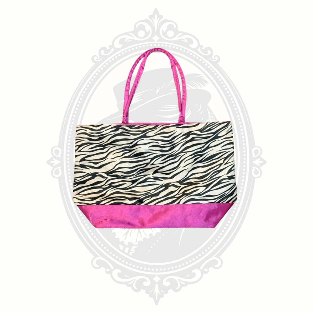 Bovano USA Zebra Animal Print Hot Pink Satin Zip Tote Purse Y2K