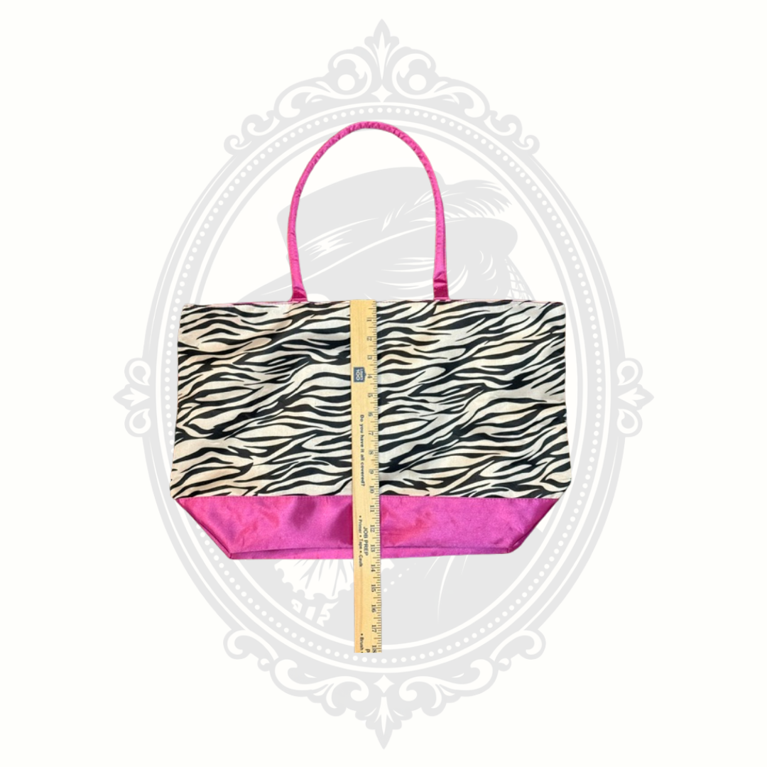 Bovano USA Zebra Animal Print Hot Pink Satin Zip Tote Purse Y2K
