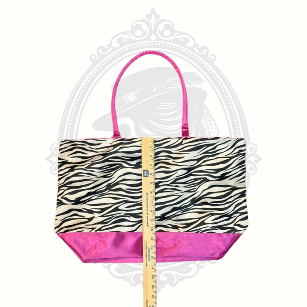 Bovano USA Zebra Animal Print Hot Pink Satin Zip Tote Purse Y2K