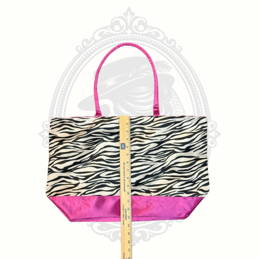 Bovano USA Zebra Animal Print Hot Pink Satin Zip Tote Purse Y2K