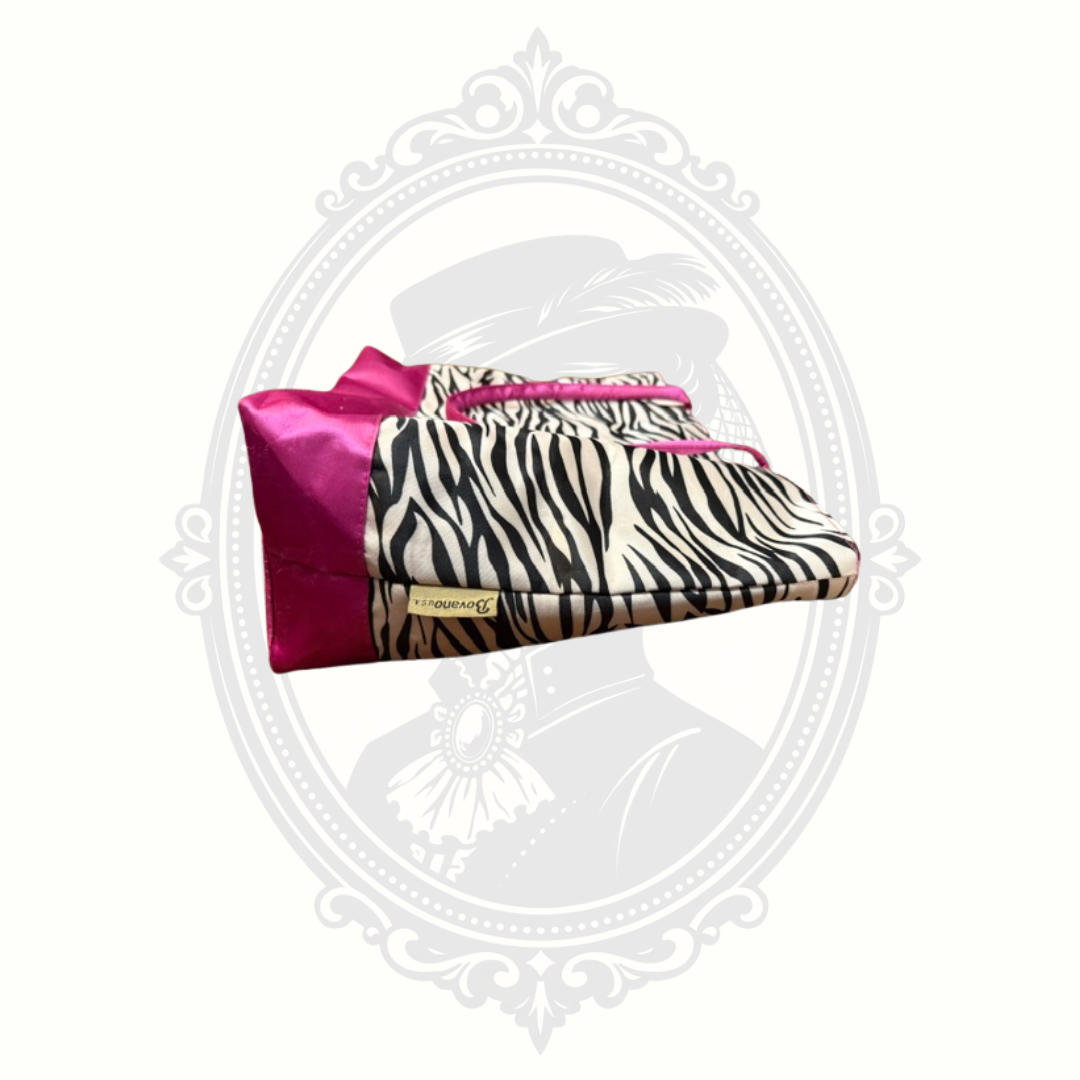 Bovano USA Zebra Animal Print Hot Pink Satin Zip Tote Purse Y2K