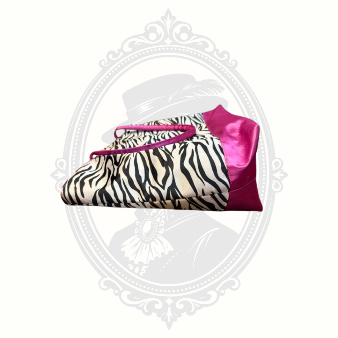 Bovano USA Zebra Animal Print Hot Pink Satin Zip Tote Purse Y2K