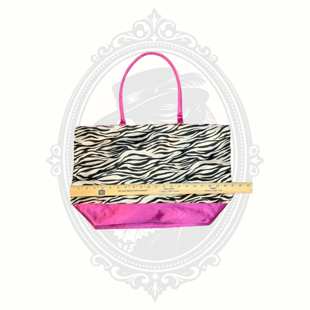 Bovano USA Zebra Animal Print Hot Pink Satin Zip Tote Purse Y2K