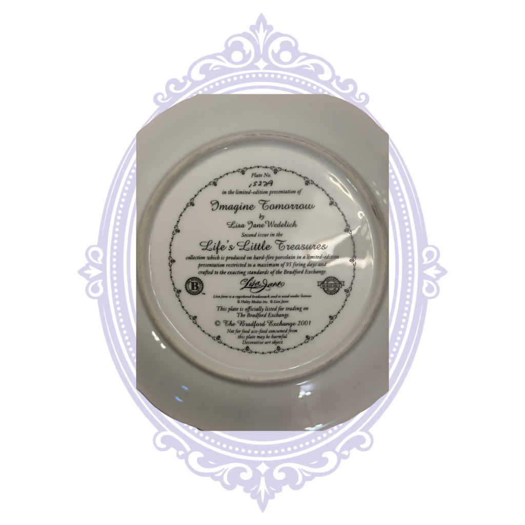 Back of Imagine Tomorrow plate with Bradford Exchange maker's information