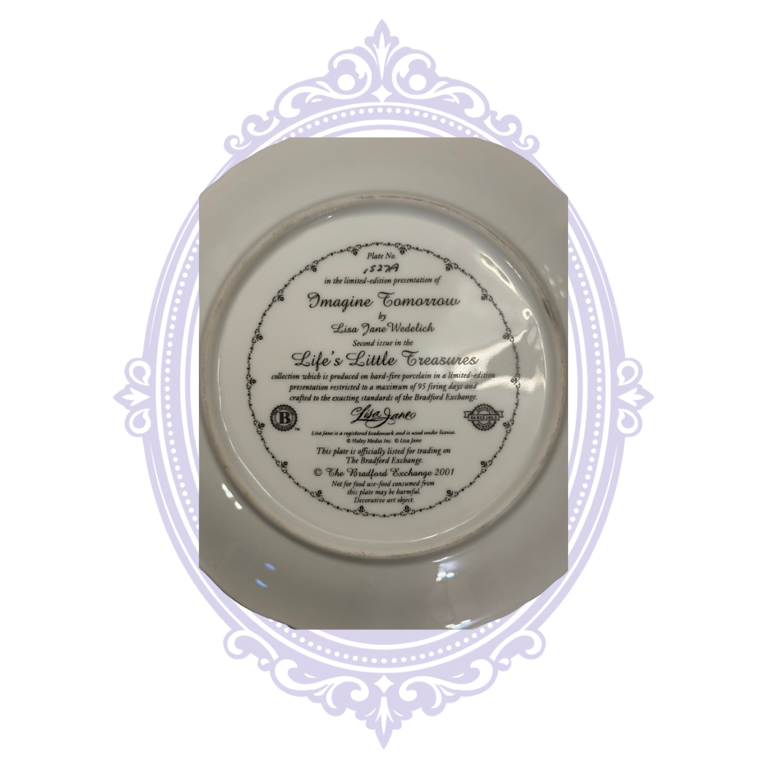 Back of Imagine Tomorrow plate with Bradford Exchange maker's information