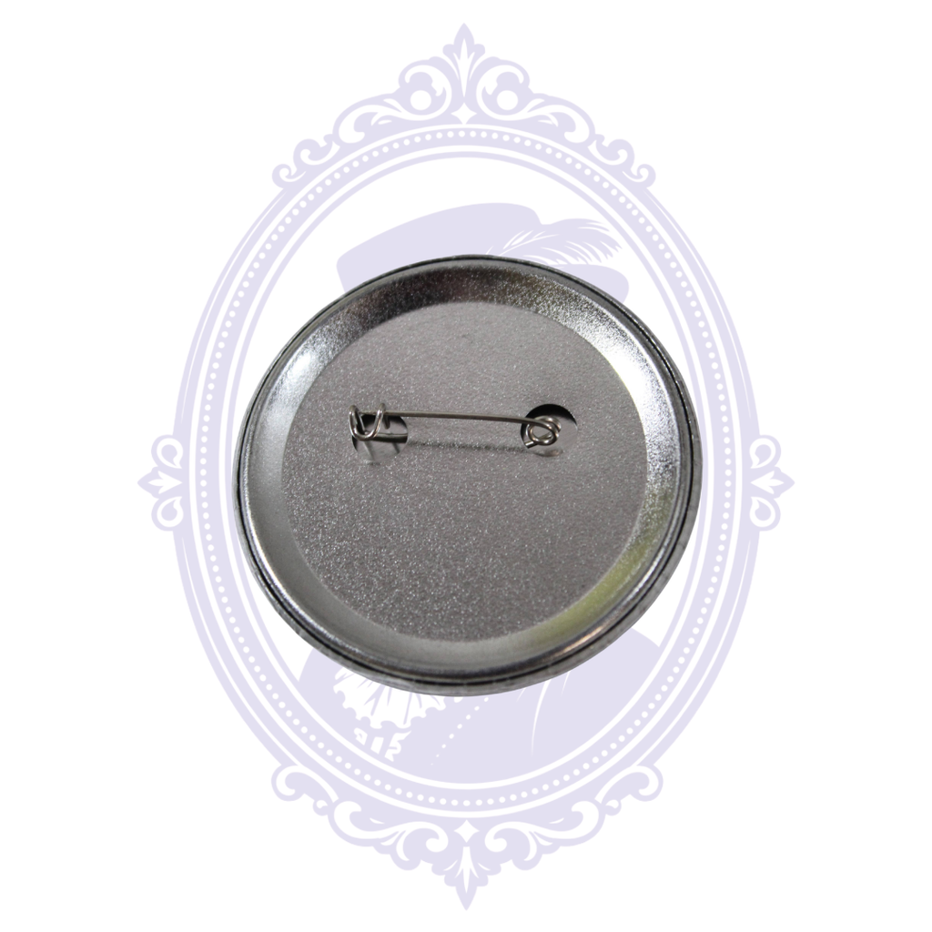Back of Bride of Frankenstein 2.25-inch metal pin button showing pin-back closure