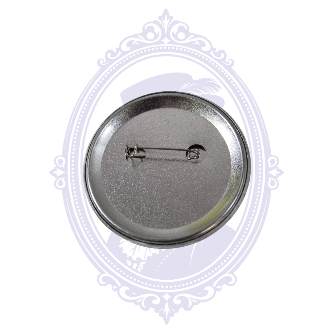 Back of Bride of Frankenstein 2.25-inch metal pin button showing pin-back closure