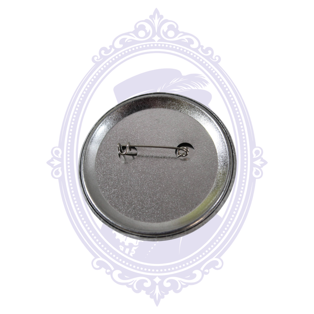 Back of Bride of Frankenstein 2.25-inch metal-backed button showing the safety-pin style closure.