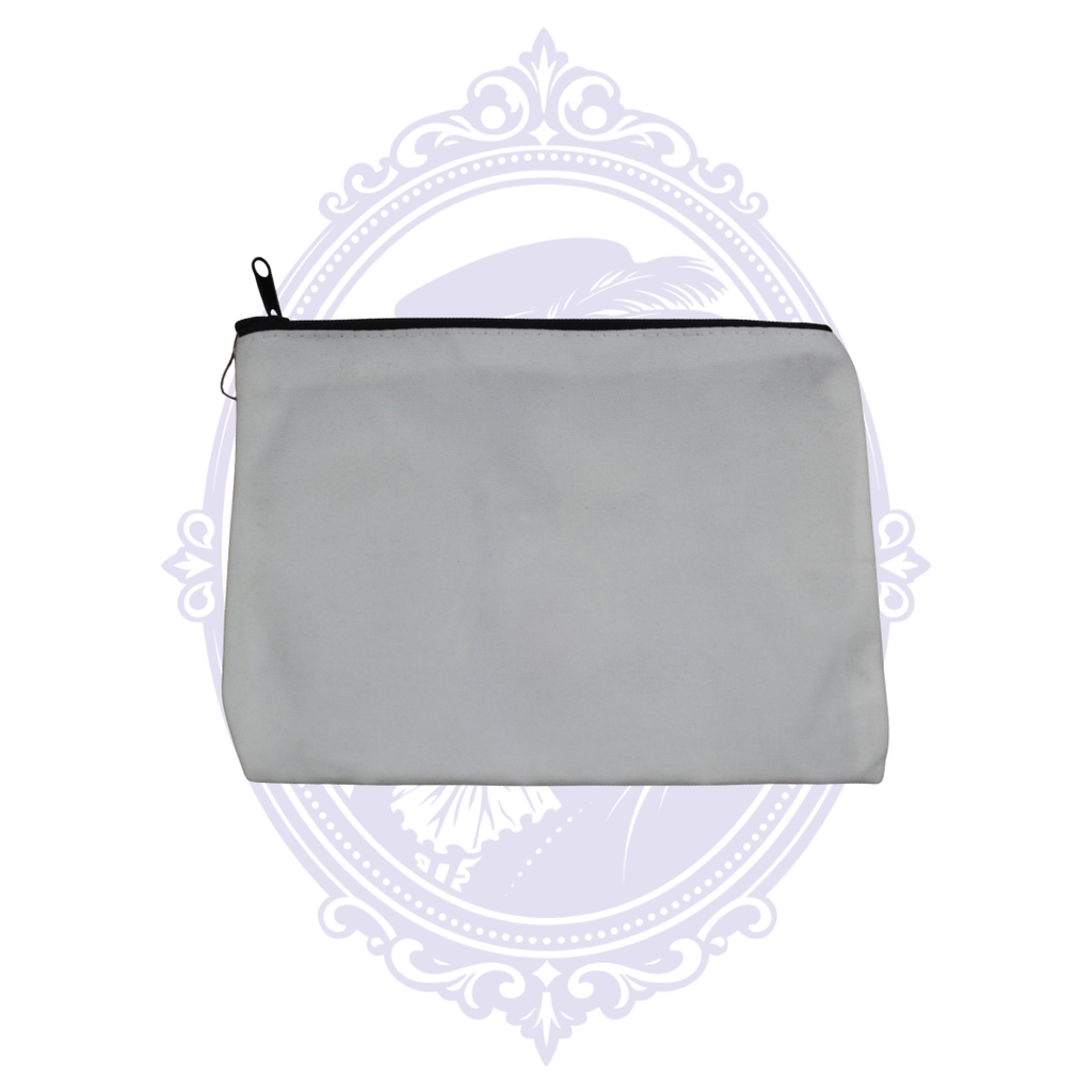 Back of Bride of Frankenstein 8x6 zippered makeup bag showing plain neutral fabric and black zipper