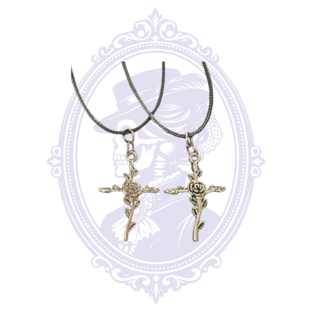 Cupboard Crafted Rose Cross Gothic Necklace – Silver Tone Finish Options