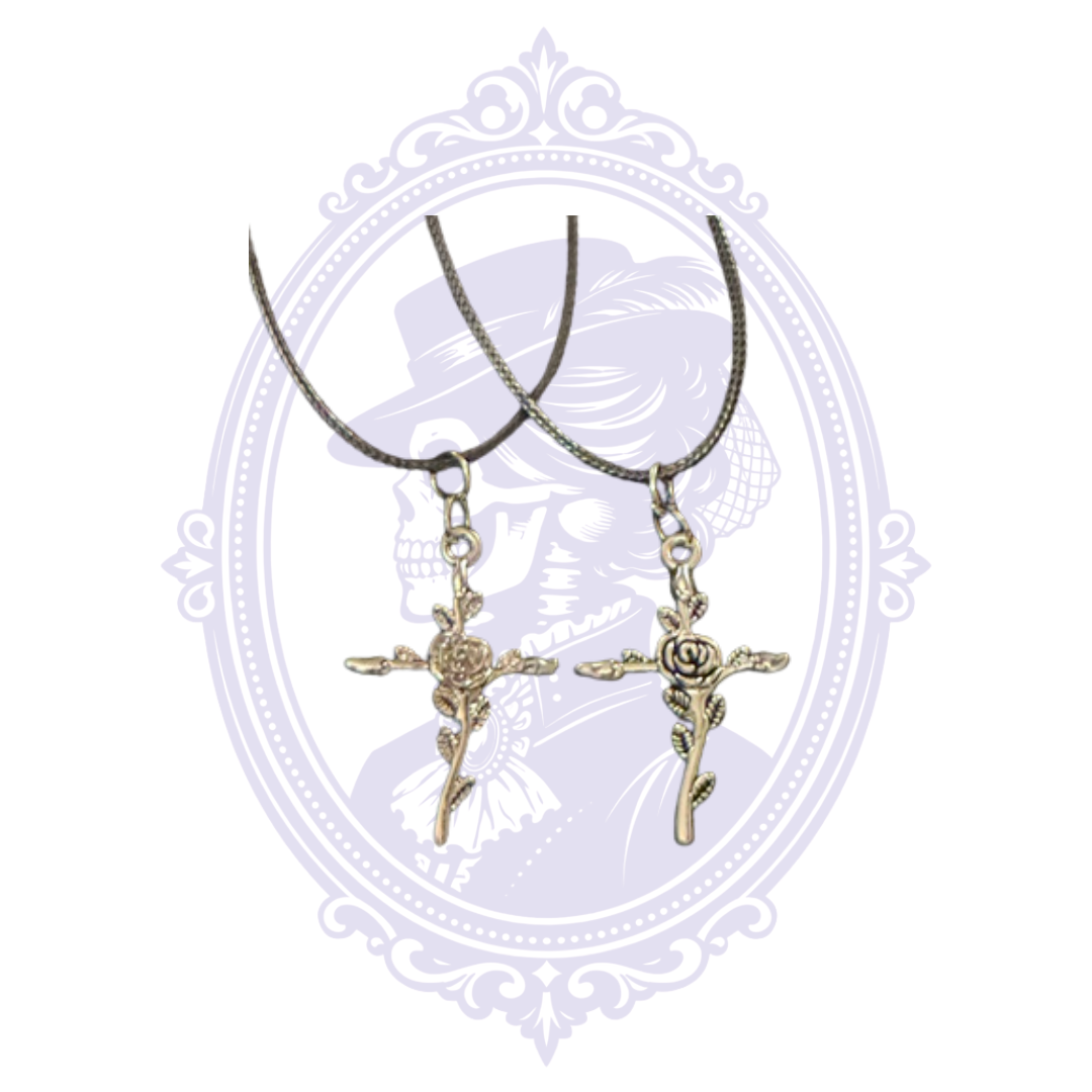 Cupboard Crafted Rose Cross Gothic Necklace – Silver Tone Finish Options