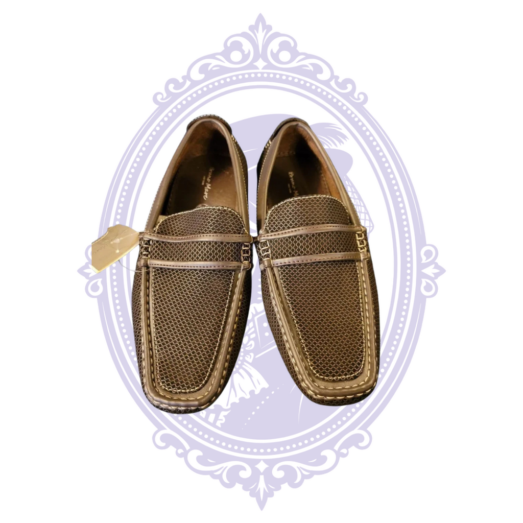 Bruno Marc brown loafers size 8 front view showing stitched toes