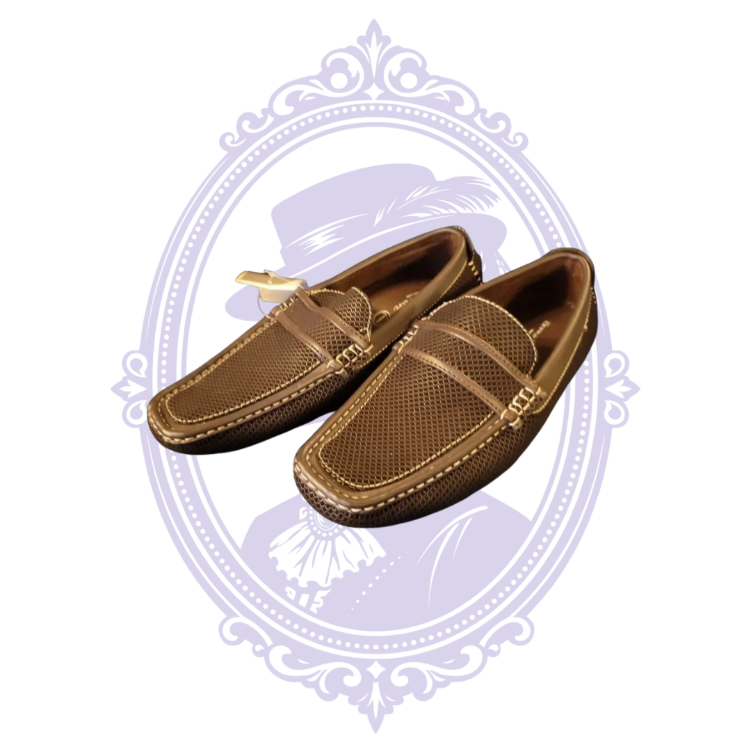 Bruno Marc brown loafers side angle showing toe and stitching