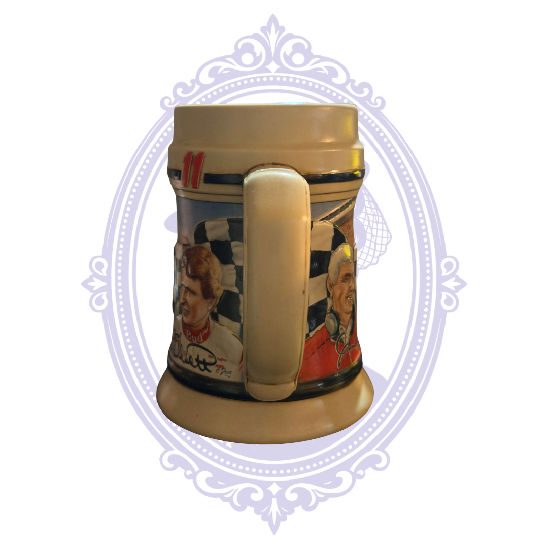 1993 Budweiser Racing stein ceramic handle and portraits
