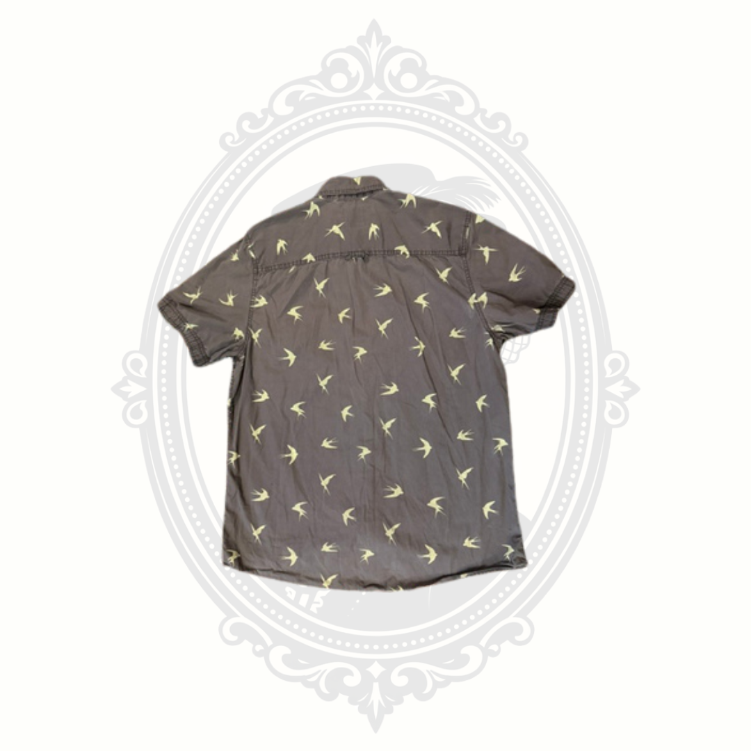 Buffalo David Bitton Morgan Men's Gray Bird Print Short Sleeve Button-Up Shirt Large