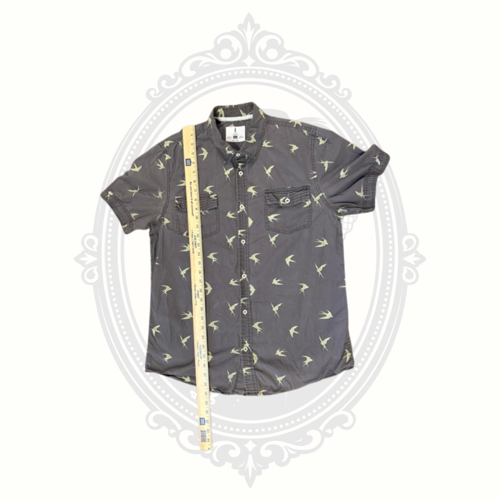 Buffalo David Bitton Morgan Men's Gray Bird Print Short Sleeve Button-Up Shirt Large
