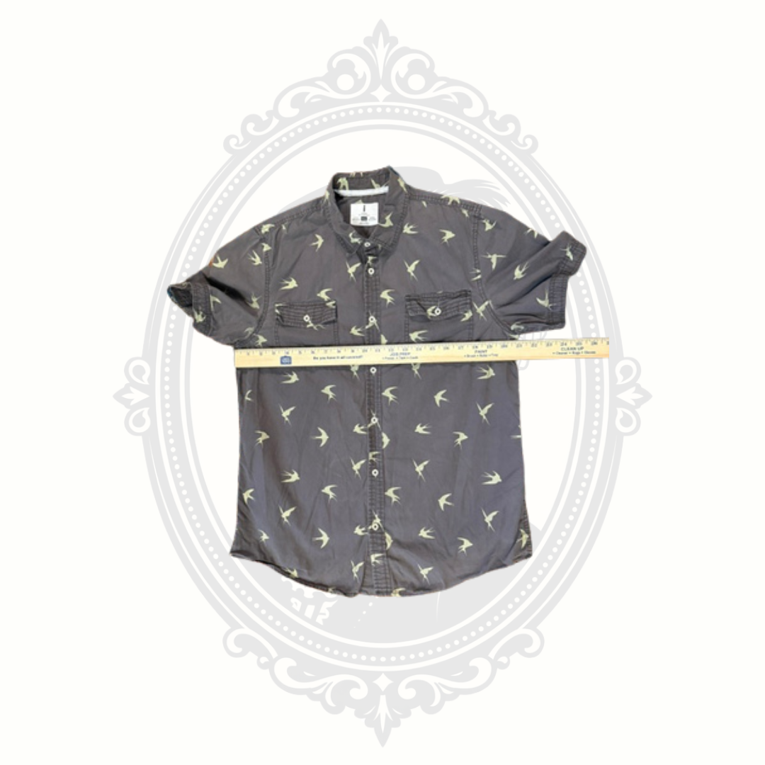 Buffalo David Bitton Morgan Men's Gray Bird Print Short Sleeve Button-Up Shirt Large