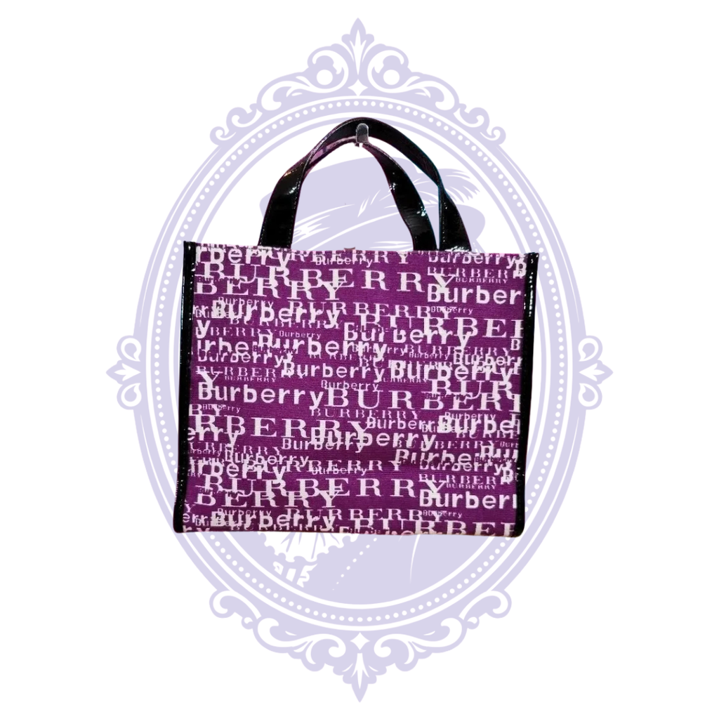 Alternate front view of Burberry purple graffiti tote