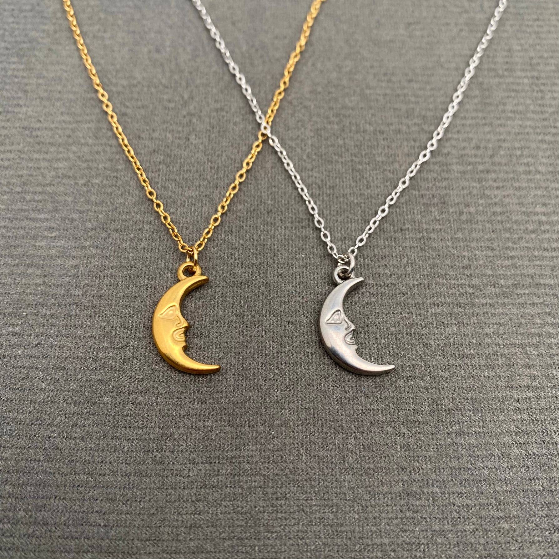 18K Gold Plated SS Crescent Moon Charm Necklace - FGS/MS