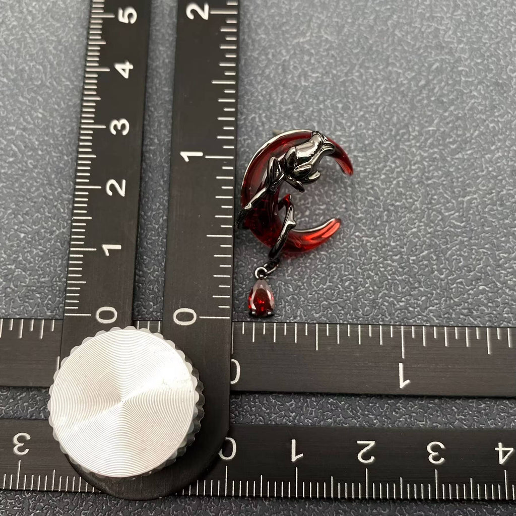 Gothic Gun-black Rose Wrapped Red Moon Earrings - GT/MS
