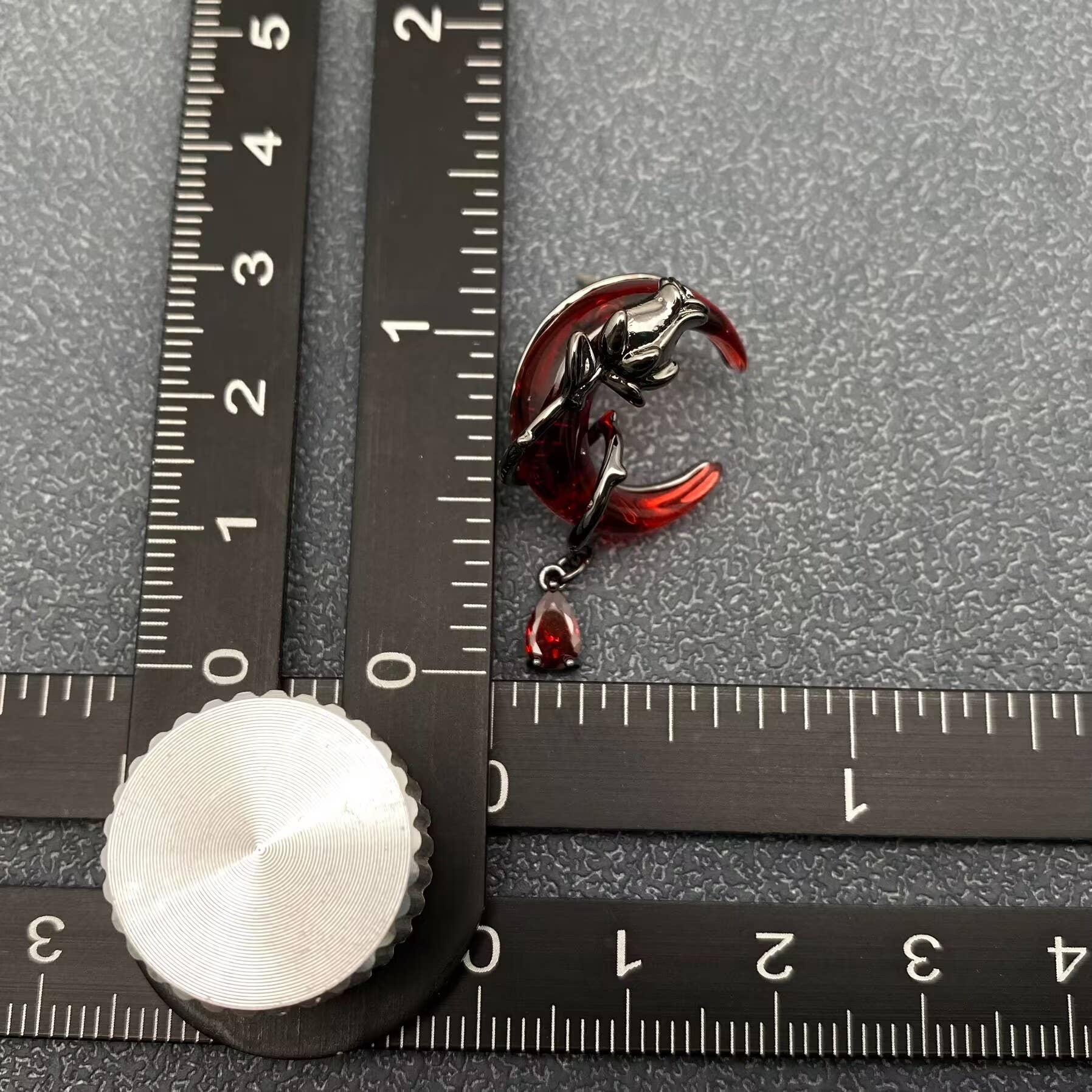 Gothic Gun-black Rose Wrapped Red Moon Earrings - GT/MS