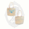 Capelli New York woven mini tote bag with aqua blue “Mermaid Life” embroidery and rope handles front and back