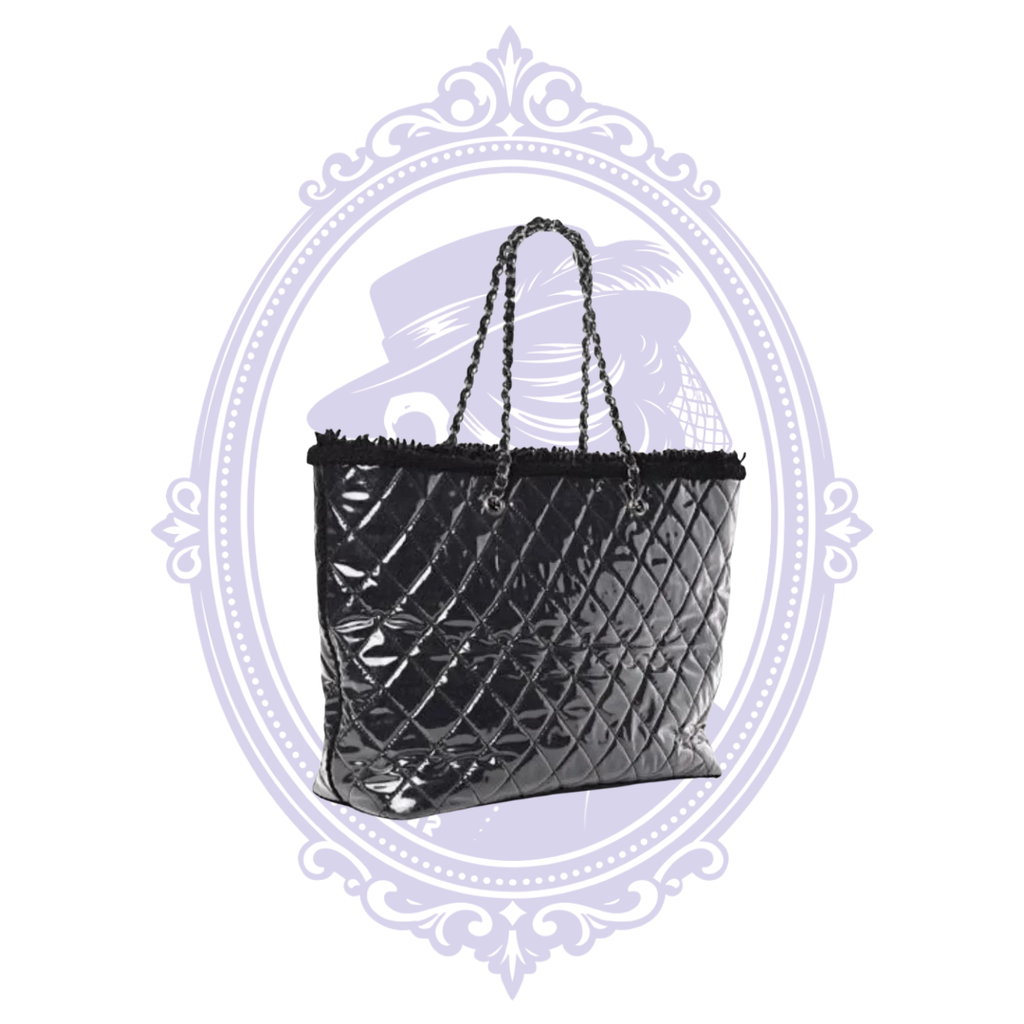 Chanel black Funny Tweed quilted vinyl tote – back
