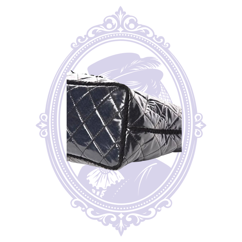 Chanel black Funny Tweed quilted vinyl tote – label