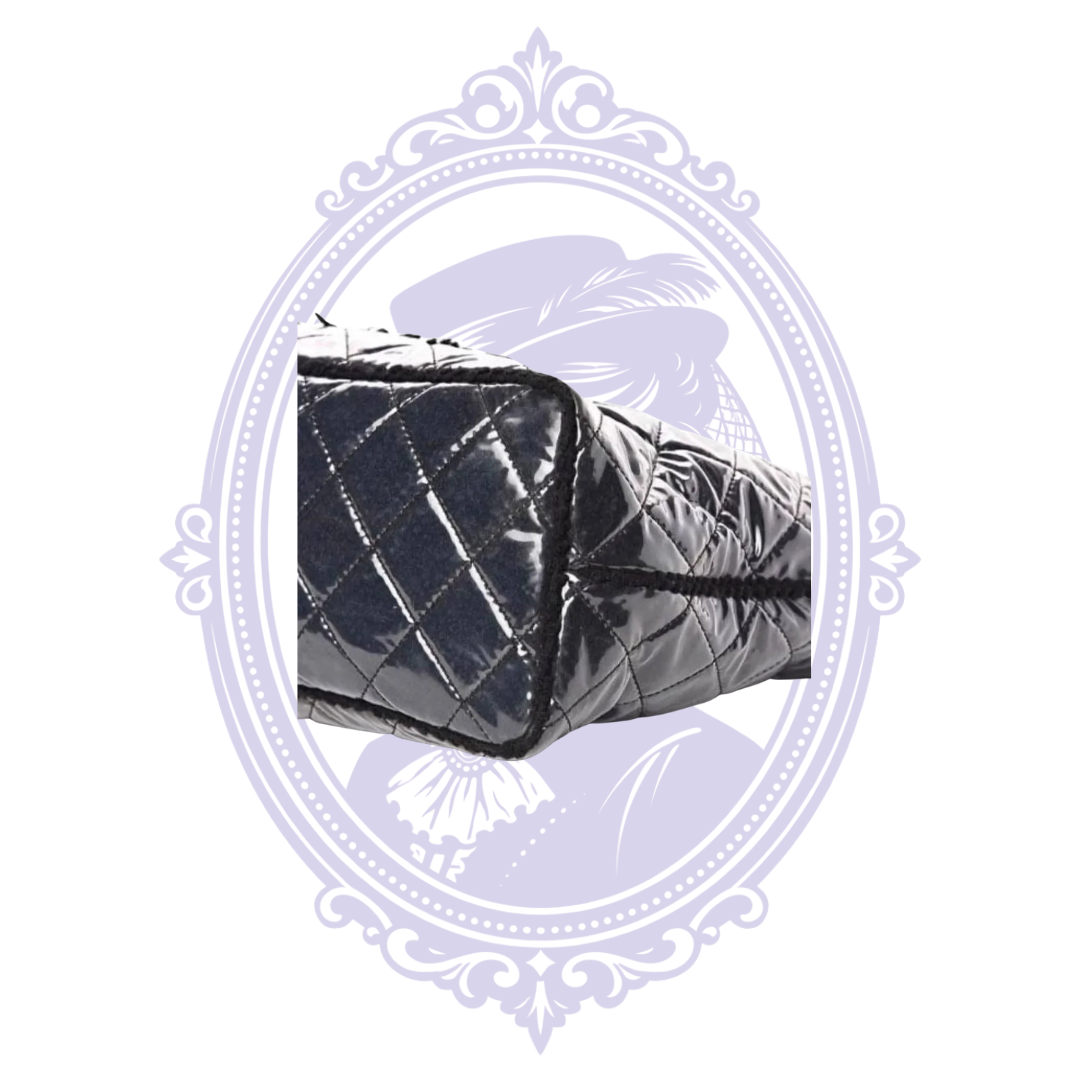 Chanel black Funny Tweed quilted vinyl tote – label