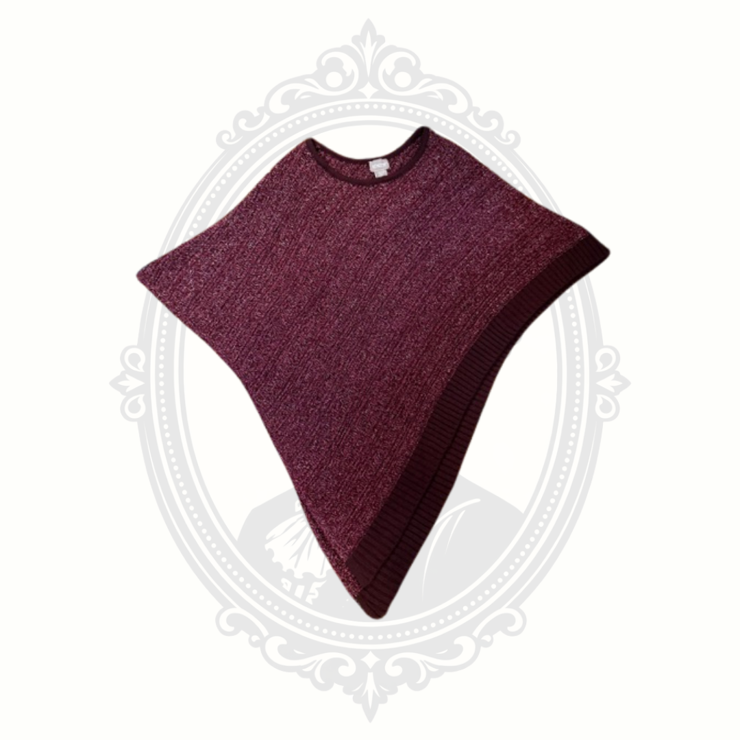 Chico's Burgundy Metallic Shimmer Knit Poncho Sweater Size S/M