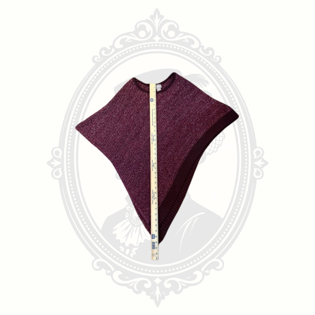 Chico's Burgundy Metallic Shimmer Knit Poncho Sweater Size S/M