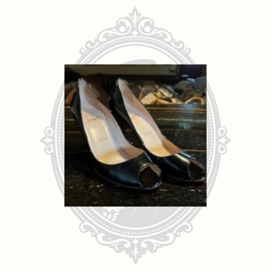 Christian Louboutin Black Patent Leather Peep-Toe Pumps – EU 39