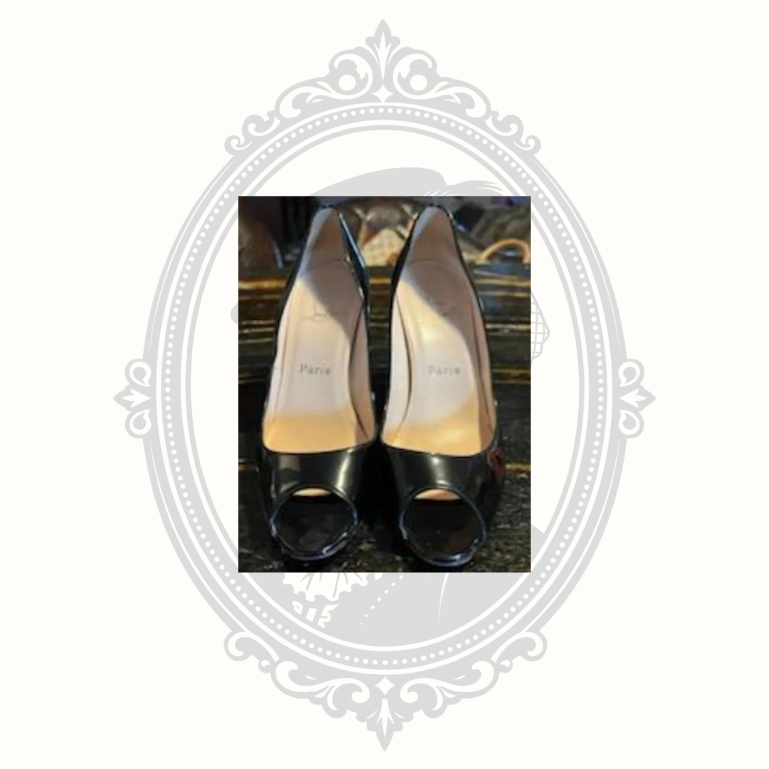 Christian Louboutin Black Patent Leather Peep-Toe Pumps – EU 39