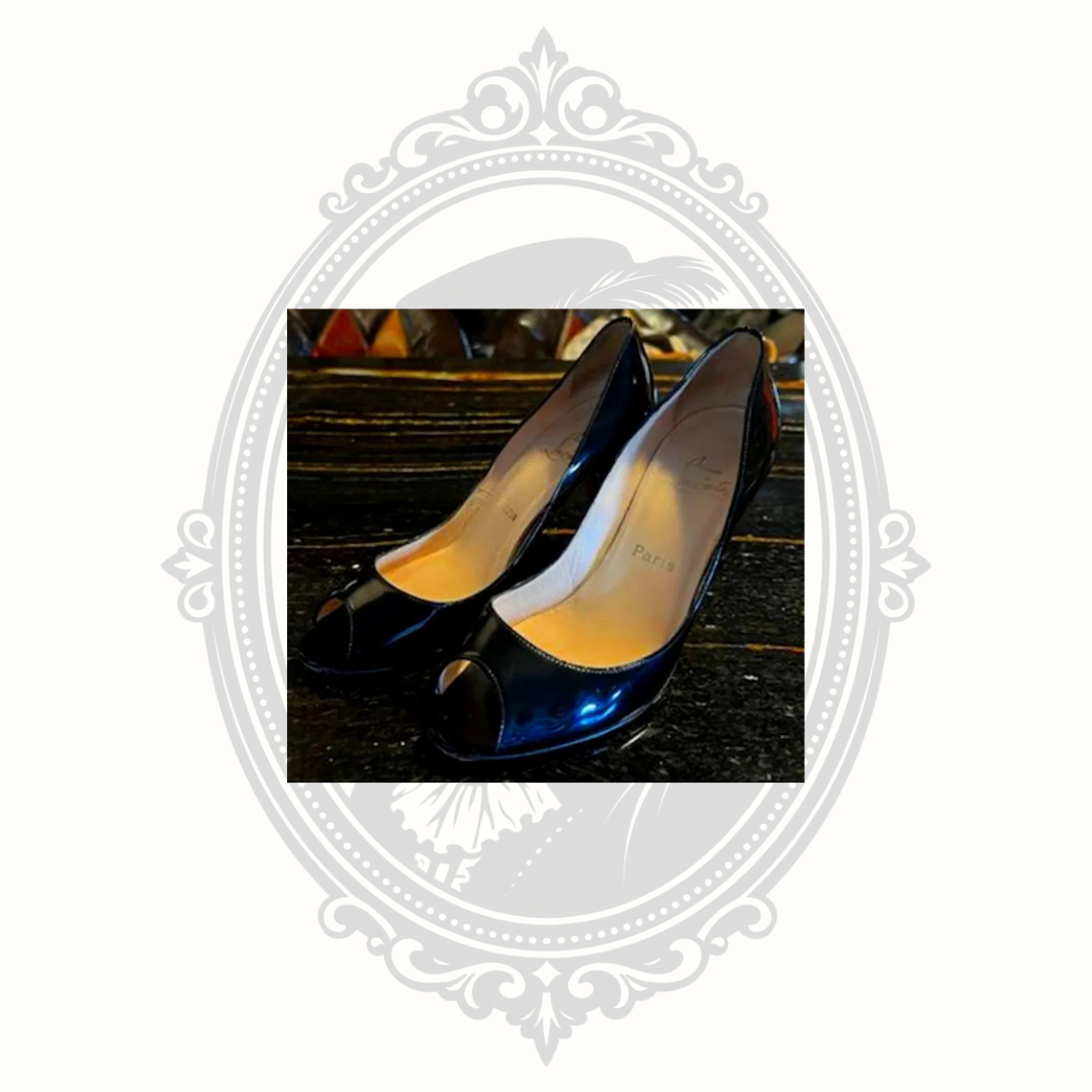 Christian Louboutin Black Patent Leather Peep-Toe Pumps – EU 39