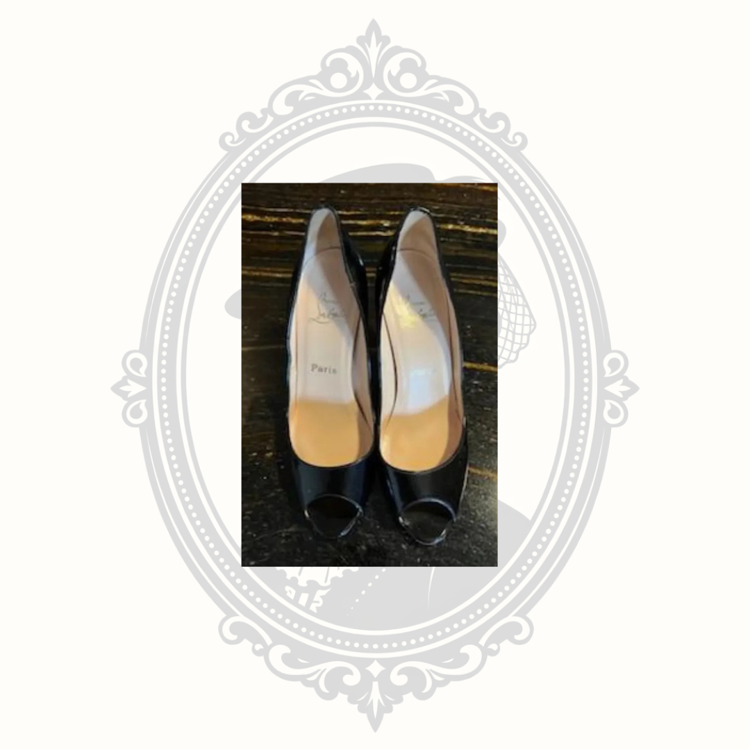 Christian Louboutin Black Patent Leather Peep-Toe Pumps – EU 39