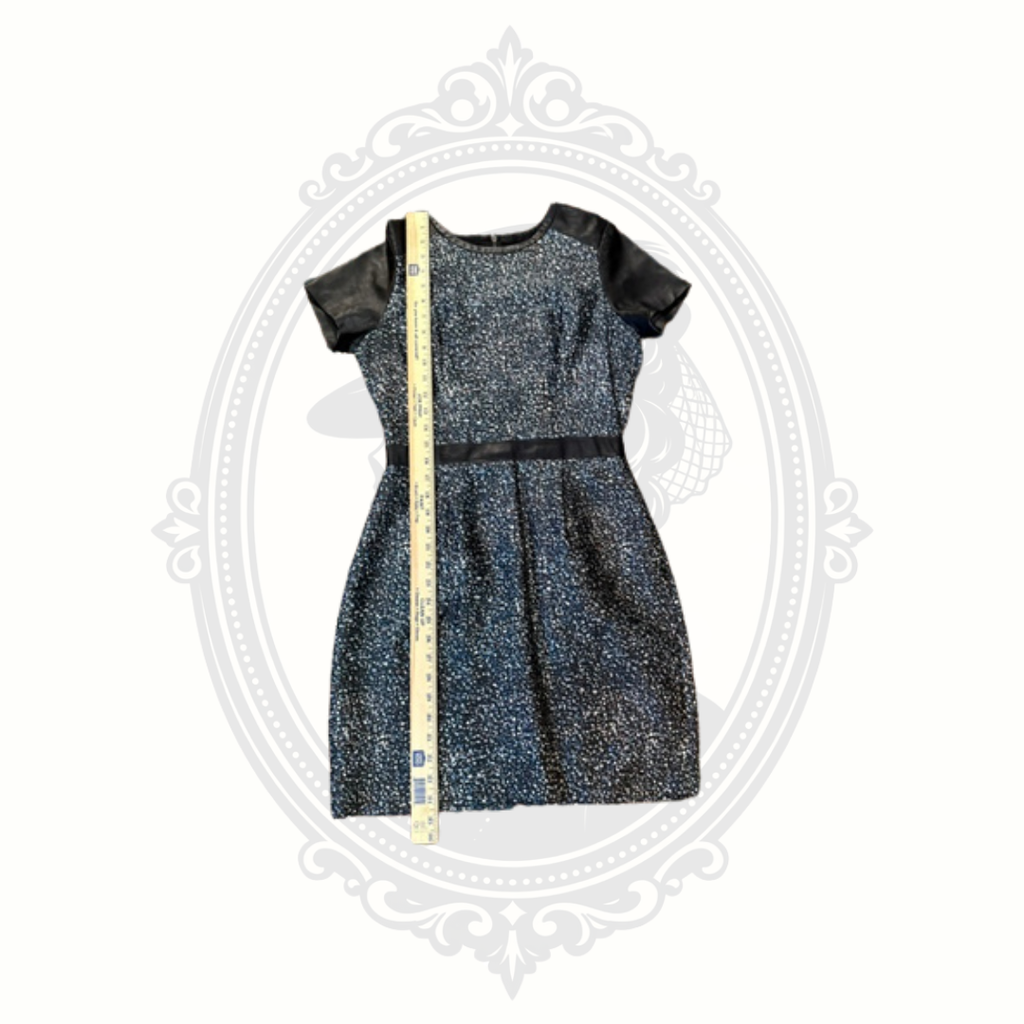 Club Monaco Silk Blend Tweed Dress Size 4 Black Silver Faux Leather