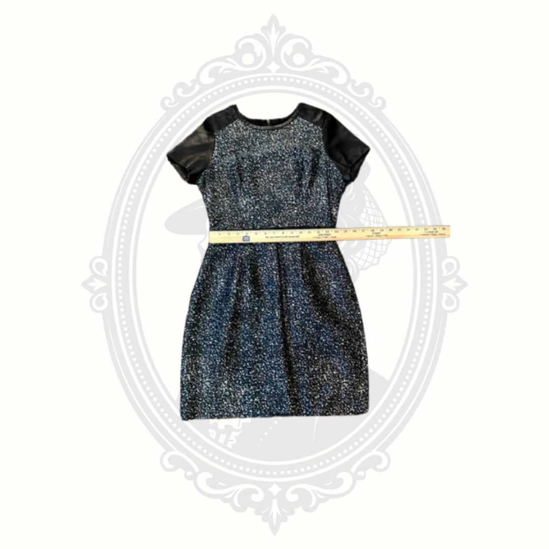 Club Monaco Silk Blend Tweed Dress Size 4 Black Silver Faux Leather