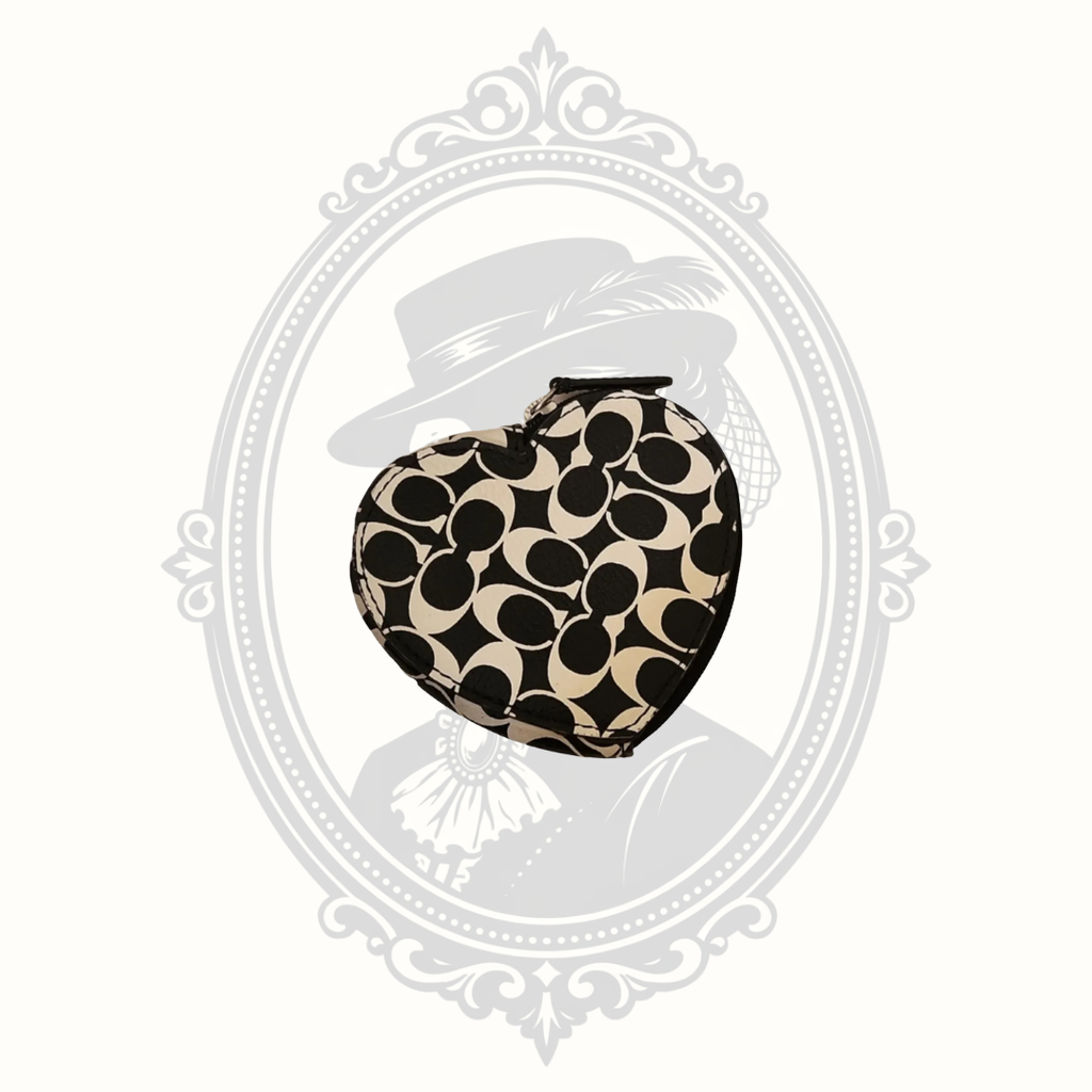 Coach black and white signature heart-shaped coin purse