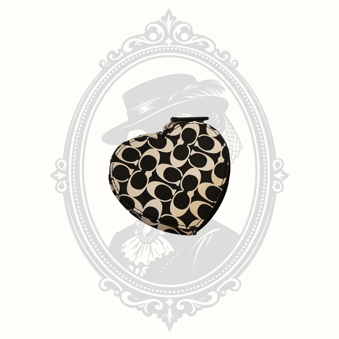 Coach black and white signature heart-shaped coin purse