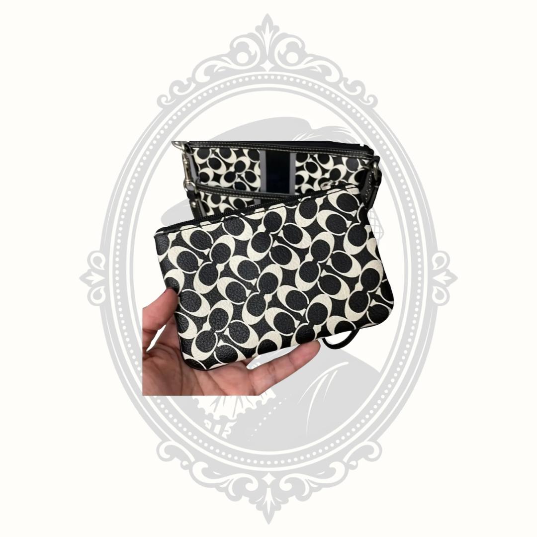 Coach black and white signature wristlet with crossbody bag