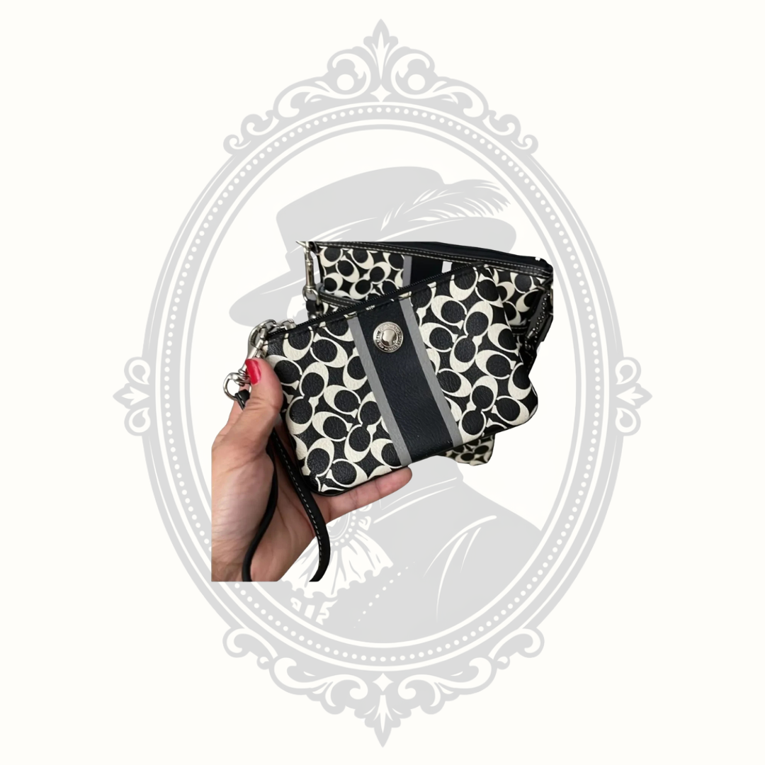 Coach signature wristlet and matching crossbody front details