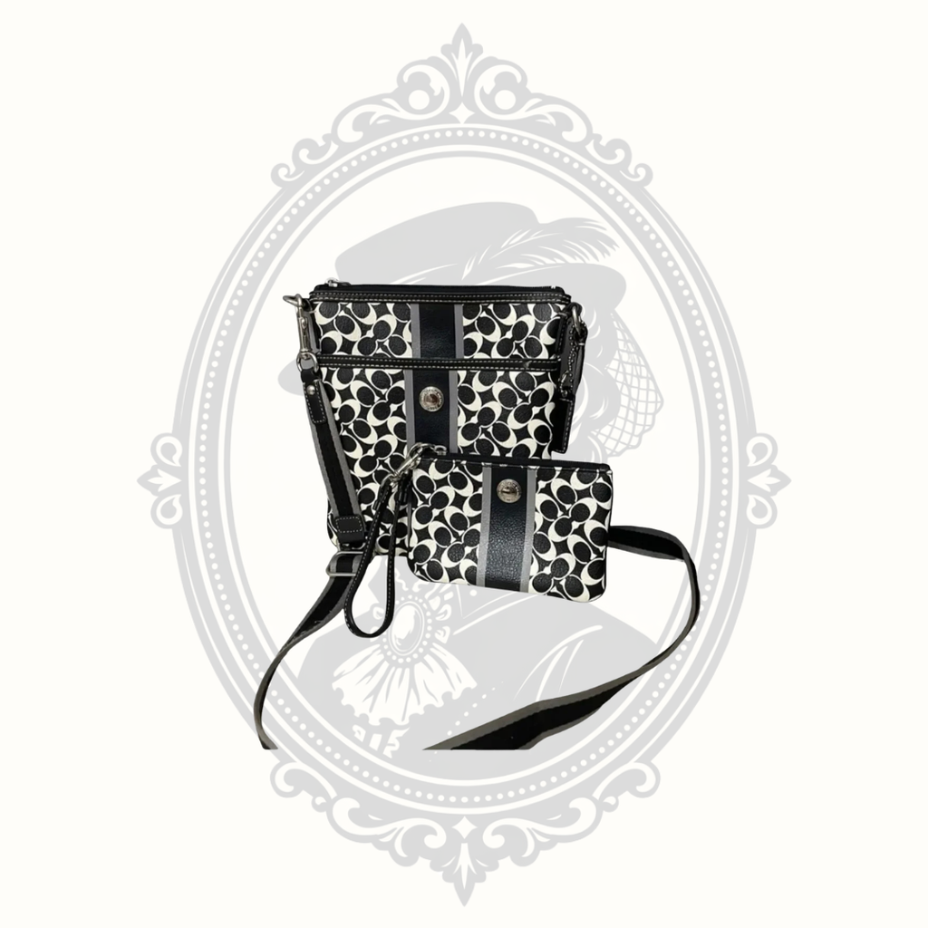 Complete Coach black and white signature crossbody and wristlet set