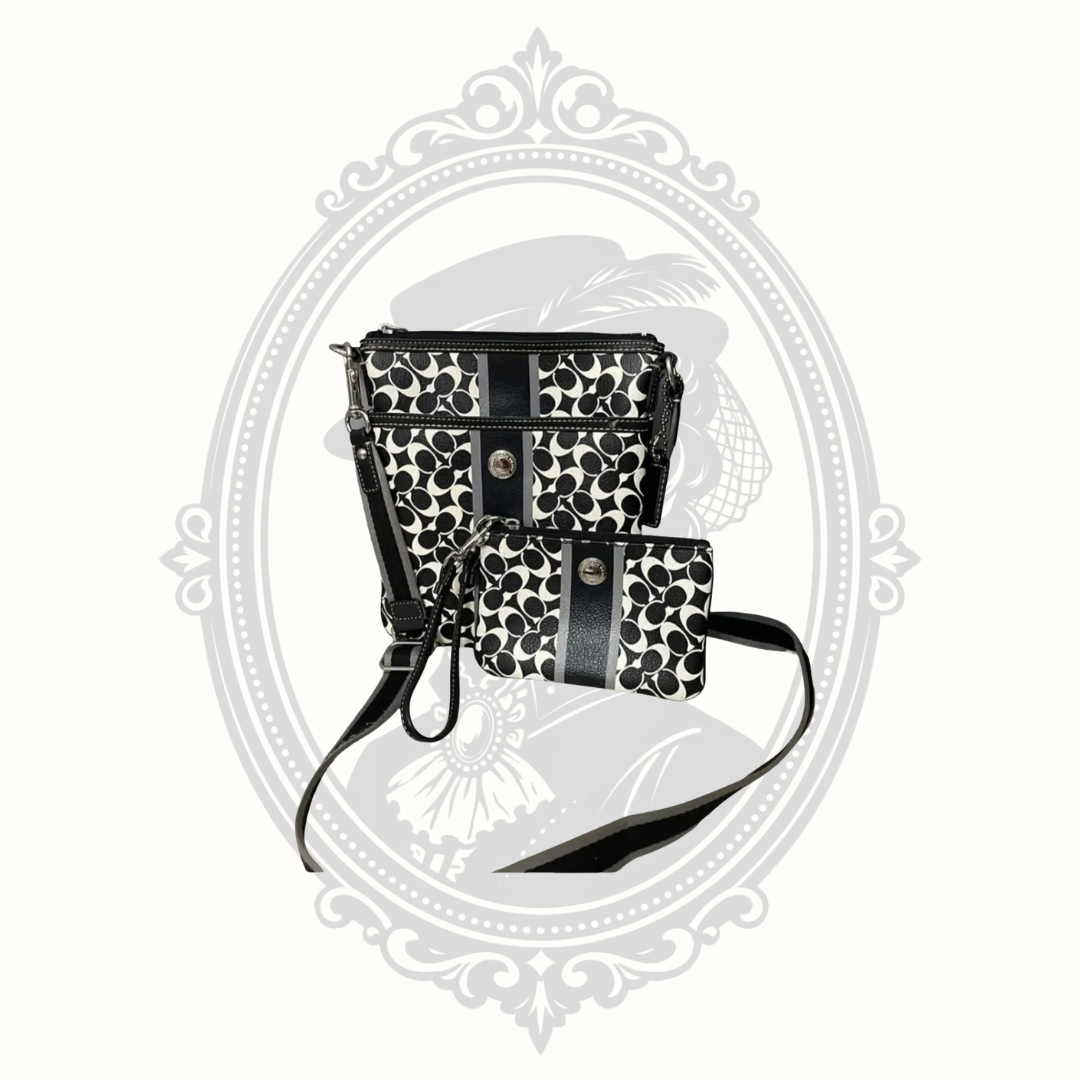 Complete Coach black and white signature crossbody and wristlet set